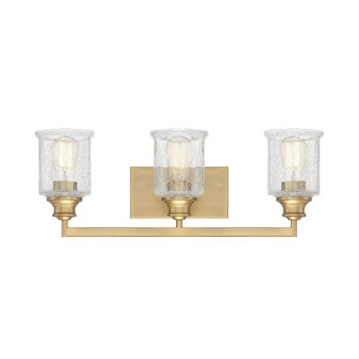 Hampton Warm Brass 3-Light Vanity with Crackle Glass Shades