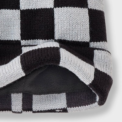 Boys' Checkerboard Beanie Hat - Cat & Jack Black/Gray - image 3