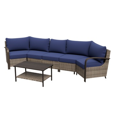 EAGLE PEAK Coastal Vista Outdoor Patio Furniture Set, Half-Moon Curved Wicker Patio Conversation Set with Coffee Table