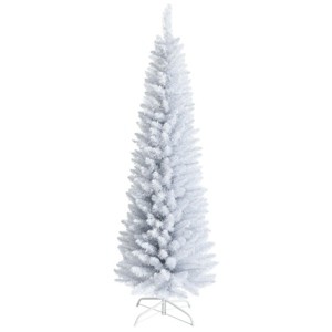 White Artificial Christmas Pencil Tree with Folding Metal Stand - 1 of 4