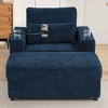 Whisen Chenille Chaise Lounge Sofa Couch with Storage Ottoman, USB Ports, Cup Holders, Phone Holder & Side Pockets - 3 of 4