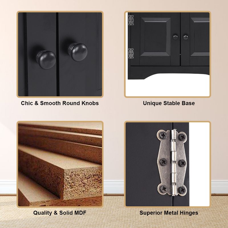 Tangkula Bedroom Accent Storage Floor Cabinet Adjustable Shelves Black/ Off White, 4 of 9