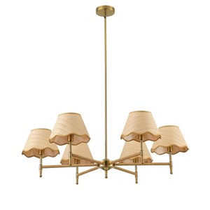 Modern French Country Style6-Light Pendant Light Gold Leaf Fabric Light Shade - 1 of 4