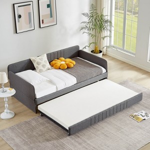 APRILSOUL Gray Twin Daybed with Trundle Metal Frame, Sofa by Day, Guest Bed by Night, No-Squeak, Easy Assembly - 1 of 4