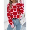 Women Checkered Holiday Oversized Sweater Cute Plaid Print Crewneck Sweatshirt Knit Puff Sleeve Chunky Jumpers Red,M - 3 of 4