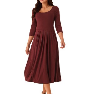 Seta T Women's 3/4 Sleeve Crewneck Casual Maxi Dress - 1 of 4