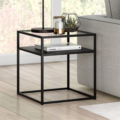 Bronzed Blackened Metal & Glass 20" Square End Table