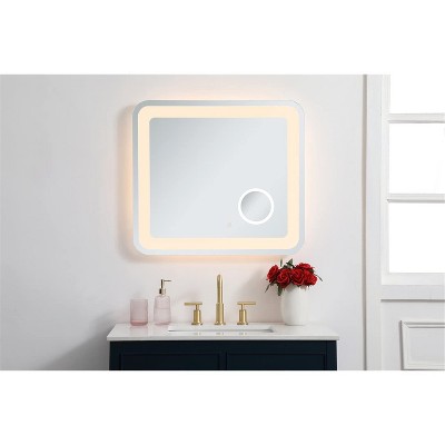 Glossy White 27x30 LED Mirror with Magnifier and Dimmer