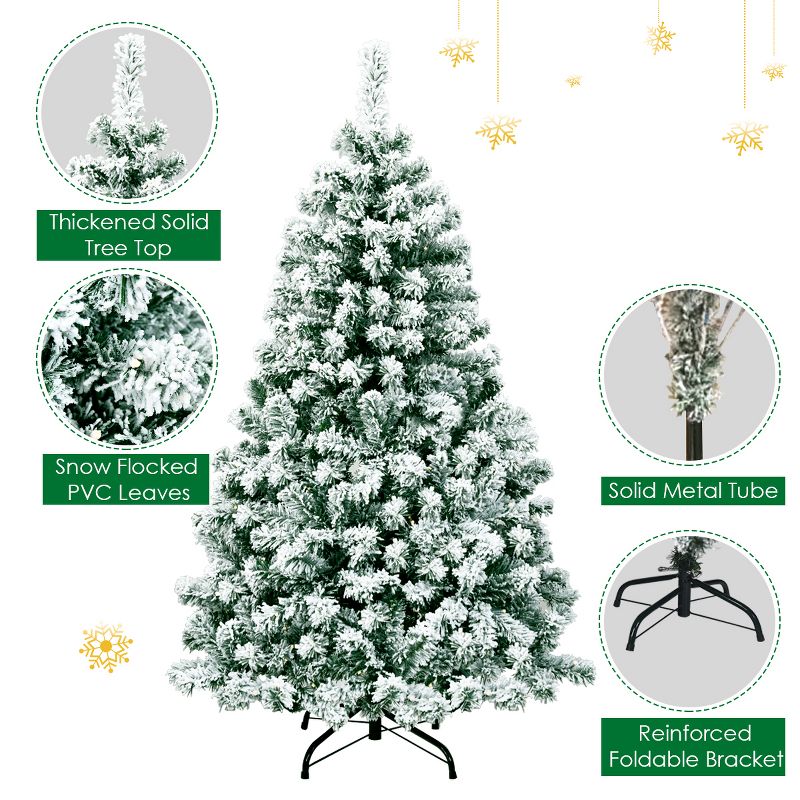 Tangkula Pre-lit Artificial Hinged Christmas Pine Tree Snow Flocked Decoration Tree, 5 of 9