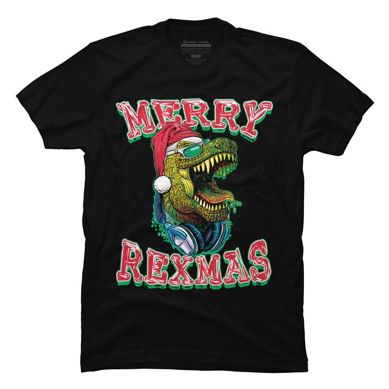 Men's Design By Humans Merry RexMas T Rex Christmas Dinosaur By MudgeStudios T-Shirt, 1 of 5