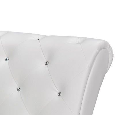 Pease 50'' White Faux Leather Tufted Chaise Lounge with Crystal Accents