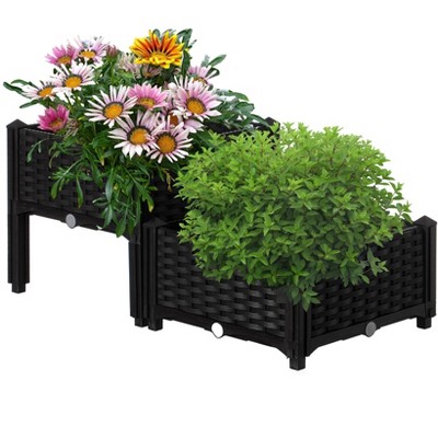 Black Rattan Raised Garden Bed Planter Box