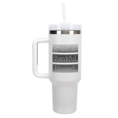 Elanze Designs Grateful. Thankful. Blessed. Block 40 oz. Stainless Steel, Large Water Bottle Coffee Mug, Spill & Leak Resistant, Thermal Travel