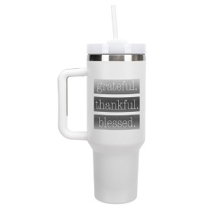 Elanze Designs Grateful. Thankful. Blessed. Block 40 oz. Stainless Steel, Large Water Bottle Coffee Mug, Spill & Leak Resistant, Thermal Travel - 1 of 1