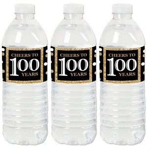 Big Dot of Happiness Adult 100th Birthday - Gold - Birthday Party Water Bottle Sticker Labels - Set of 20 - 1 of 4