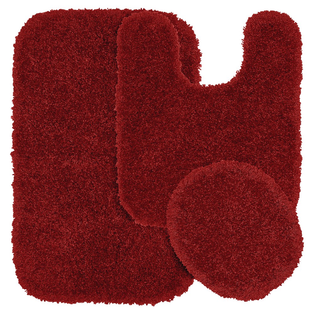 Photos - Bath Mat 3pc Serendipity Shaggy Washable Nylon Bath Rug Set Red - Garland: Includes Contour, Lid Cover, Non-Skid, Tufted
