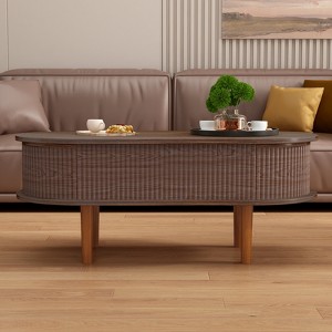 GDFStudio Tova Modern Fluted Lift Top Oval Coffee Table with Hidden Compartment - 1 of 4