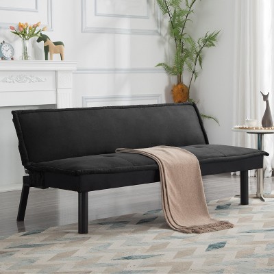 VYNXARIA 64.6in Futon Sofa bed, can be converted to a fully functioning futon sleeper in few seconds，Black