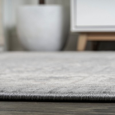 Light Gray Floral Synthetic 2x10 ft Vintage-Inspired Runner Rug