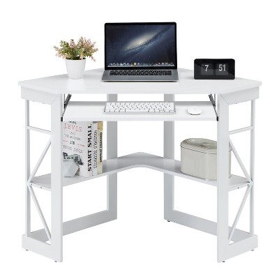 VECELO 41 in Corner Computer Desk with Storage Shelves, Corner Gamer Desk, Triangle Table, Modern Computer Desk for Home Office Workstation