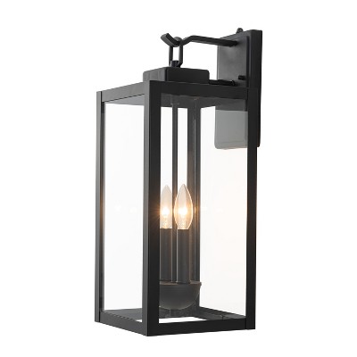 C Cattleya 2-Light Matte Black Dusk to Dawn Outdoor Wall Lantern Sconce with Clear Tempered Glass