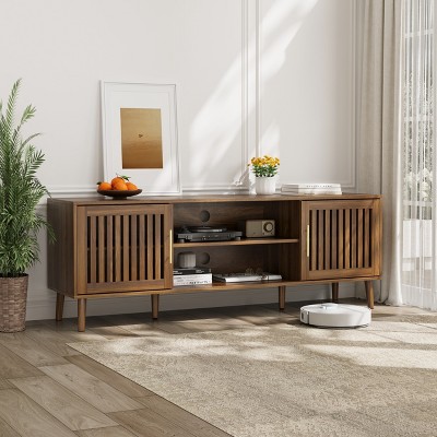HDZNVF TV Stand With 2 Grille Door Cabinets, Suitable For 55 65 70 Inch TVs, Walnut
