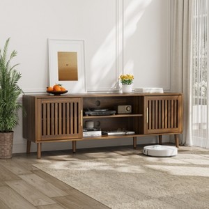 HDZNVF TV Stand With 2 Grille Door Cabinets, Suitable For 55 65 70 Inch TVs, Walnut - 1 of 4