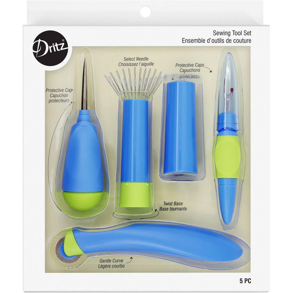 Dritz 5pc Sewing Tool Set: Seam Ripper, Awl, Tracing Wheel, Sewing Kit Essentials