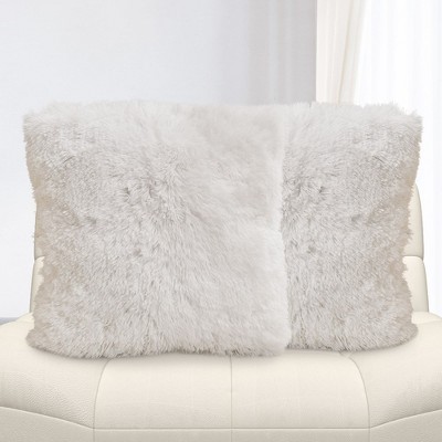White Faux Fur Square Throw Pillow Set