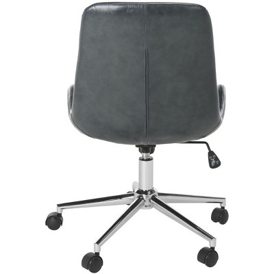 Transitional Dark Grey Faux Leather Chrome Swivel Desk Chair
