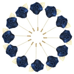 Unique Bargains Mens Golden Leaf Rose Lapel Boutonnieres Pin for Wedding 12 Pcs - 1 of 4