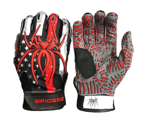 Spiderz Hybrid Tac Palm Adult Baseball/Softball Batting Gloves Red Line - Black/Red/White - XL