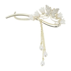 Unique Bargains Floral Tassel Hair Clips Gold Tone Beige 1 Pc - 1 of 4