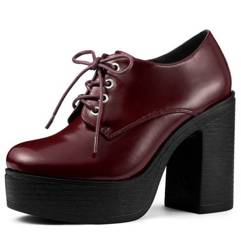 Allegra K Women's Platform High Chunky Heel Ankle Booties Burgundy 6.5