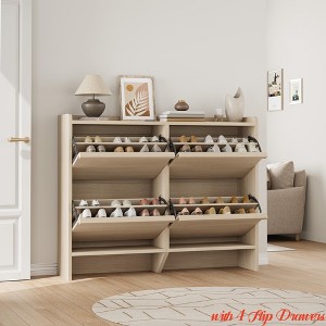 Wooden Shoe Cabinet for Entryway, Hidden Shoe Organizer with 4 Flip Drawers, Freestanding Wooden Storage Cabinet - 1 of 4