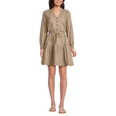 Lands' End Women's Long Sleeve Cotton Poplin Mini Popover Dress
