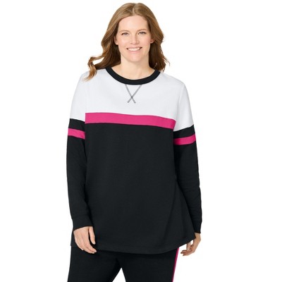 Woman Within Color Block Long Sleeve Sweatshirt