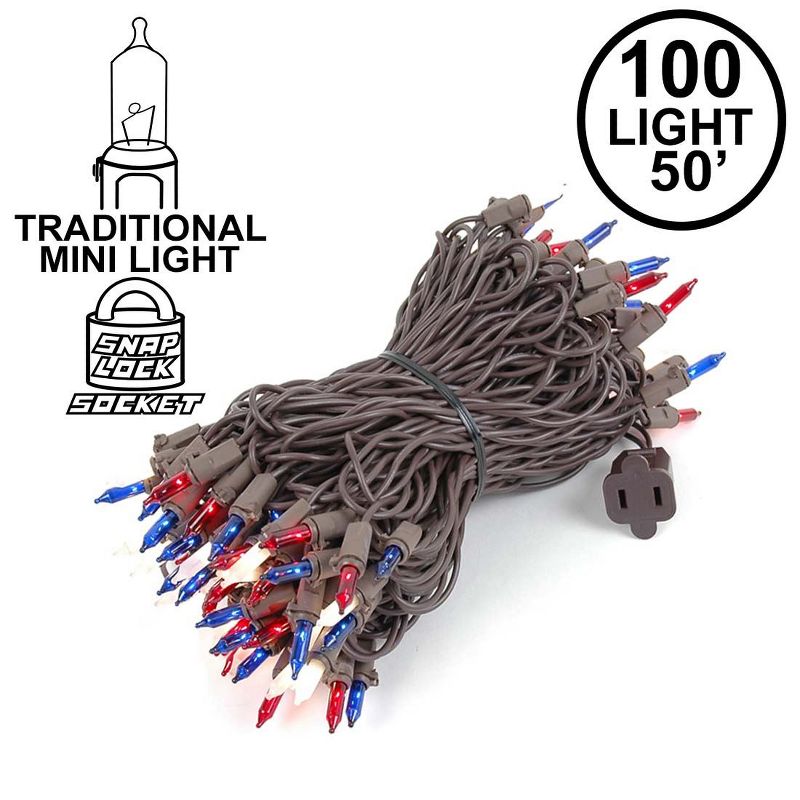 Novelty Lights 100 Light Incandescent Mini Christmas String Lights Brown Wire 50 Feet, 2 of 7