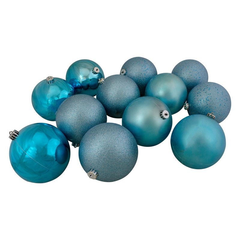 Northlight 12ct Turquoise Blue Shatterproof 4-Finish Christmas Ball Ornaments 6" (150mm), 3 of 4