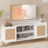 Homhougo TV Stand for 65 Inch TV, Rattan Entertainment Center Modern TV Console Table White TV Stand with Storage, Doors and Shelves White - 4 of 4