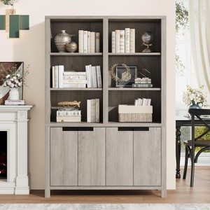 Tall Bookshelf w/Doors & Adjustable Shelf,5-Tier Double Wide Bookcase with Cabinet and Double Storage - 1 of 4