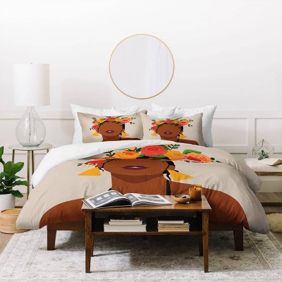 Full/Queen Domonique Brown Crown Duvet Set - Deny Designs