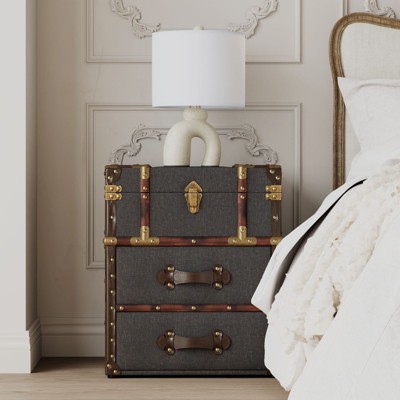 JIONJOY Vintage Linen Storage Ottoman with Leather Accents - Multi-Functional Side Table with Hidden Compartment & Drawers