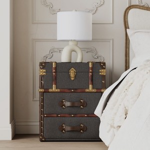 JIONJOY Vintage Linen Storage Ottoman with Leather Accents - Multi-Functional Side Table with Hidden Compartment & Drawers - 1 of 4