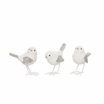 Transpac Resin Winter Bird Figurines Set of 3 for Home Decorations Christmas Decorative Objects Tabletop or Mantel Indoor Use  Spot or Wipe Clean Gift