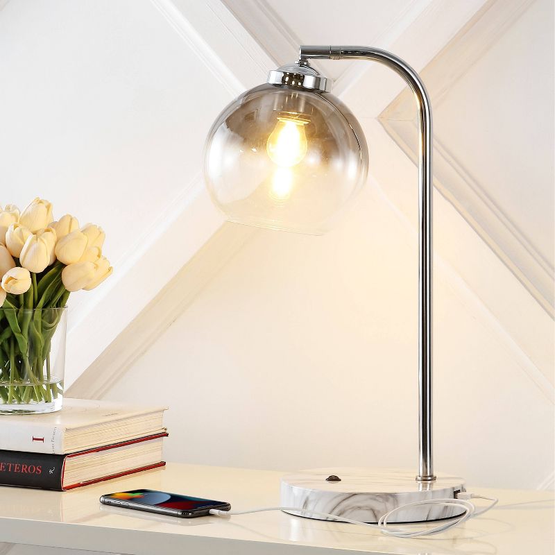 20&#34; Ada Industrial Contemporary Iron/Glass LED Task Lamp with USB Charging Port Chrome/Smoke Gray (Includes LED Light Bulb) - JONATHAN Y, 3 of 11