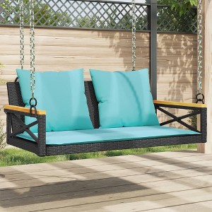vidaXL Swing Bench with Cushions Black 42.9"x24.4"x15.7" Poly Rattan - 1 of 4