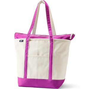Lands' End Zip Top Long Handle Canvas Tote Bag - 1 of 4