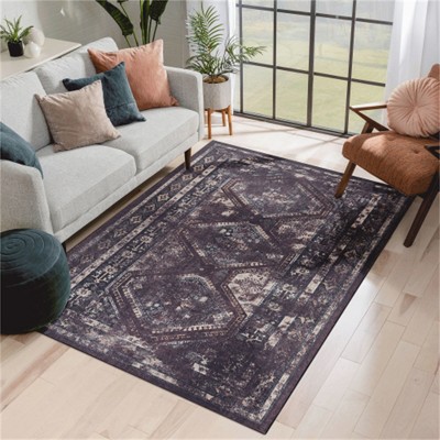 SKRAN Machine Washable Area Rugs, Low-Pile, Non-Slip, Non-Shedding, Foldable, Kid & Pet Friendly for Living Room, Bedroom(Burgundy+Black)