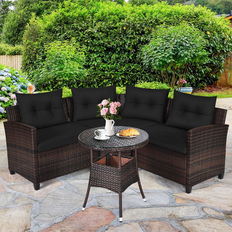 Tangkula 4PCS Outdoor Patio Conversation Set Wicker Rattan Sectional Sofa W/Cushions, 3 of 9